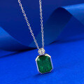 wholesale Sterling Silver Stunning New Luxury Halo Bezel-Set 10*12 Simulated Emerald Pendant Necklace for Women-0-1