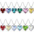 wholesale S925 Sterling Silver Swarovski Crystal Necklace with Simulated Emerald Gemstone Pendant in an Elegant Heart Design-0-0