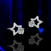 S925 Sterling Silver Moissanite D-Color 50-Point Star Earrings-【Super Sparkling Zircon】50-point + 50-point Five-point Star Earrings  925 Silver