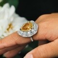 wholesale 925 Silver Gold-Plated Ring with High-Carbon Diamond Ice Flower Iridescent Yellow Teardrop Shape, Small and Exquisite, Versatile Jewelry for Women-0-3