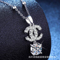 S925 Silver Moissanite Necklace, Double C Pendant, Light Luxury Style-0-0