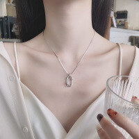 wholesale S925 Sterling Silver Geometric Irregular Oval Snake Chain Necklace, Personality Ins Design Pendant Choker-503L/approximately 8.5g 925 silver