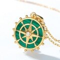 wholesale S925 Sterling Silver Fashionable Vintage Nautical Helm Pendant with Malachite Necklace for Women, Early Summer New Style-0-3