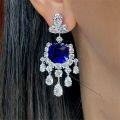 wholesale 925 Silver Gold-Plated Earrings with High-Carbon Diamonds, Chatham Royal Blue Synthetic Sapphire, High-End Jewelry, Versatile Women's Earrings-0-2