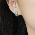wholesale S925 Sterling Silver Natural Turquoise Hoop Earrings, European and American Fashion Classic Versatile Minimalist Ins Style Ear Accessories-0-3