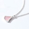 wholesale S925 Silver Japanese Light Luxury Small Ginkgo Geometric Pink Shell Necklace for Women, Minimalist Retro Style Necklace Wholesale-0-4