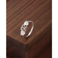 wholesale 925 Sterling Silver Adjustable Open Heart Angel Wing Ring Vintage Women's Jewelry-White gold Adjustable opening