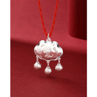 wholesale 999 Sterling Silver Zodiac Snake Longevity Lock Pendant for Children, Baby's Birth Year Fortune Snake Safety Lock, Full Moon Birthday Gift-Longevity lock pendant with red string (approximately 6.3g)  999 silver