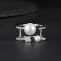 wholesale S925 Sterling Silver Natural Freshwater Pearl Adjustable Open Ring for Women, Fashionable and Elegant Gemstone Ring-0-0