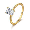 18K Gold Plated S925 Silver Four Prong Rectangular 1ct Emerald Moissanite Ring-0-3