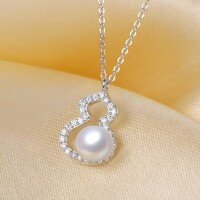 wholesale 925 Sterling Silver Auspicious Freshwater Pearl Gourd Necklace for Women, Versatile and Elegant Ins-inspired High-end Luxury Pendant Collarbone Chain-Ruyi Gourd Pearl Necklace/approx. 2.4g&gt;TL012367