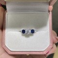 14K Gold 65mm Round 1-Carat Blue Sapphire and Moissanite Engagement Ring-0-0