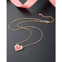 wholesale 925 Sterling Silver Red Mosaic Heart Necklace for Women, Minimalist Small Design, Peach Heart, Luxurious High-End Feel Collarbone Chain-Heart Rose Gold Necklace 925 Silver