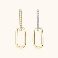 wholesale S925 Sterling Silver Light Luxury Design Double Hoop Moissanite Earrings for Women, Elegant and High-End Small Ear Studs with Fringe Ear Accessories-Gold 0.16 carats +0.16 carats