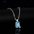 Sterling Silver Geometric Rectangular Natural Blue Topaz Moissanite Necklace Pendant-0-0