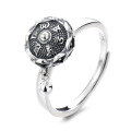 wholesale S925 Sterling Silver Tide Sheng Court Style Lotus Pod Rotatable Six-Syllable Mantra Ring Literary National Trend Unisex Ring-0-4