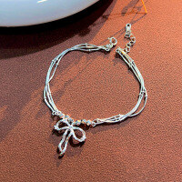 wholesale S925 Sterling Silver Multi-strand Bow Bracelet for Women, Korean-style Fashion, Runaway Princess Aesthetic, Sweet and Stylish Hand Accessory-Multi-line bow bracelet / approx. 3.75g &gt;SL011236 sterling silver