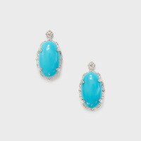 wholesale Metal oval artificial turquoise stud earrings, Yili jewelry manufacturer wholesale summer vintage style-Artificial turquoise earrings 9K