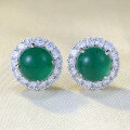 wholesale S925 Sterling Silver New 80mm Simulated Green Chrysoprase Earrings for Women, Luxuriously Set with Full Diamonds Classic Ear Accessories-0-0