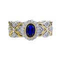 wholesale S925 silver live-streaming style ring with 4*6mm simulated royal blue sapphire, French romantic design, available for dropshipping-0-4