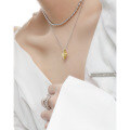 wholesale S925 Sterling Silver 469 Small and Unique Elegant Collarbone Necklace with a High-End Gold Striped Heart Pendant-0-2