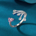 wholesale 925 Sterling Silver ZHUO ZHI FAN Jewelry New INS Sweet Teardrop 4*6 Padparadscha Pink Diamond Open Ring-0-1