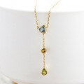 wholesale S925 Silver Jewelry Women's Small and Unique Design Fashion Commuter Style Sky Blue Citrine Green Olive Necklace-0-3