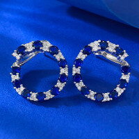 wholesale S925 Sterling Silver European and American Style Earrings, Fashionable and Versatile Commuter Essential, Red Blue Green Pink White Diamond Stud Earrings, Cross-Border Style Available for Dropshipping-E506 Blue Diamond 925 Silver