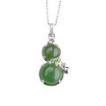 wholesale 925 Sterling Silver with Certified Green Jade Inlaid Gourd Necklace, New Chinese Style Jade Pendant, Green Jade Pendant for Women Wholesale-0-4