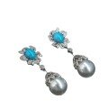 wholesale 925 Silver Gold-Plated Earrings with High-Carbon Diamonds, Blue Turquoise, Spherical Pearls, Exquisite Luxury Jewelry, Versatile Women's Earrings-0-4