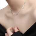 wholesale S925 Sterling Silver 571 Beaded Snake Bone Double Layer Necklace for Women, Minimalist Style, Indie Original, Elegant, Ins High-End Collarbone Chain-0-3
