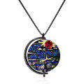 wholesale S925 silver Italian abstract pattern retro jewelry designer necklace with inlaid colored gemstone pendant-0-4