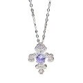 wholesale 925 Sterling Silver Iris Flower Necklace for Women, Small and Unique Vintage Style, Versatile Sterling Silver Collarbone Chain with Hollow-out Design and Purple/Carbon High Diamond Accents-0-4