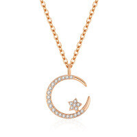 wholesale S925 Sterling Silver Women's Necklace Collarbone Chain Delicate Minimalist Personality Star Moon Niche Design Ins Trendy Fashion-Star and Moon Necklace [Rose Gold] 925 Silver