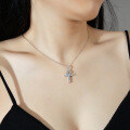 S925 Sterling Silver Wholesale Women's Cross Moissanite Square Full Diamond Collarbone Necklace-0-2