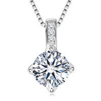 Sterling Silver Fashion Pendant Necklace with Moissanite-Round moissanite necklace [White Gold] 8mm  925 Silver