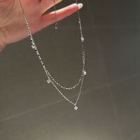 wholesale Double-layer tassel necklace in S925 sterling silver, a niche-designed fashion and luxury accessory with exquisite high-end vintage charm, perfect as a collarbone chain-Platinum>925 silver