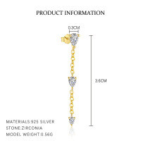 wholesale S925 Sterling Silver Bohemian Leaf Earrings With Zircon And Tassel, Fashionable And Versatile-E4712-Gold/Single 925 Silver