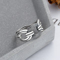 wholesale S925 Sterling Silver Retro Thai Silver Distressed Interlocking Circle Snake Skin Pattern Punk Style Open Ring-0-1
