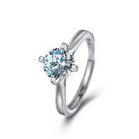 PT950-Plated S925 Silver 1ct Moissanite Geometric Ring, Stock Ready for Drop Shipping.-[Super Sparkling Zircon] 1 Carat Ring  Adjustable Opening