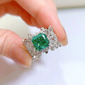 wholesale S925 Silver New Lace 8*8 Green High-Carbon Diamond Ring Geometric Design European and American Style-0-2