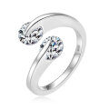 925 Silver 1ct Sweet Dual-Diamond Open Weave Sparkling Light Luxury Ring for Women-0-3