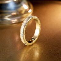 wholesale S925 silver ring, small batch, high-end handmade brushed band with diamond, mid-century vintage style luxury ring for women wholesale-Gold No. 7