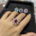 925 Silver 2025 Autumn Winter New 2ct Color Gemstone Flower Ring for Women-0-3
