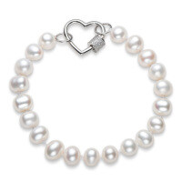S925 Sterling Silver Simple Natural Freshwater Pearl Bracelet for Women-Style F Bracelet [7-8mm Natural Freshwater Pearl] 18cm  925 Silver