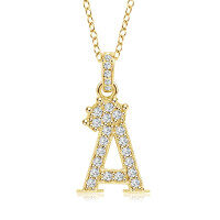 Gold-Plated Copper Crown Zircon Quartz Letter Pendant Necklace-Letter necklace A