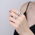 wholesale S925 Sterling Silver Light Luxury Style Magic Mirror Zircon Rectangular Exaggerated Asymmetrical Open-End Ring for Women-0-3