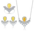 wholesale S925 Sterling Silver High-Carbon Diamond Ring, V-Shaped Yellow Gemstone Earrings, Zircon Necklace Set, Light Luxury-0-0