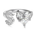 wholesale S925 Sterling Silver European and American Cross-Border Women's Ring with Personalized Letters, Heart, Zircon Inlaid, Adjustable Opening Silver Jewelry for Women-0-22