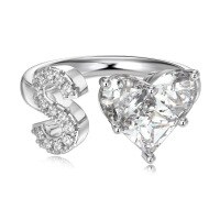wholesale S925 Sterling Silver European and American Cross-Border Women's Ring with Personalized Letters, Heart, Zircon Inlaid, Adjustable Opening Silver Jewelry for Women-Platinum DY121167-SW-WH(S) Adjustable opening
